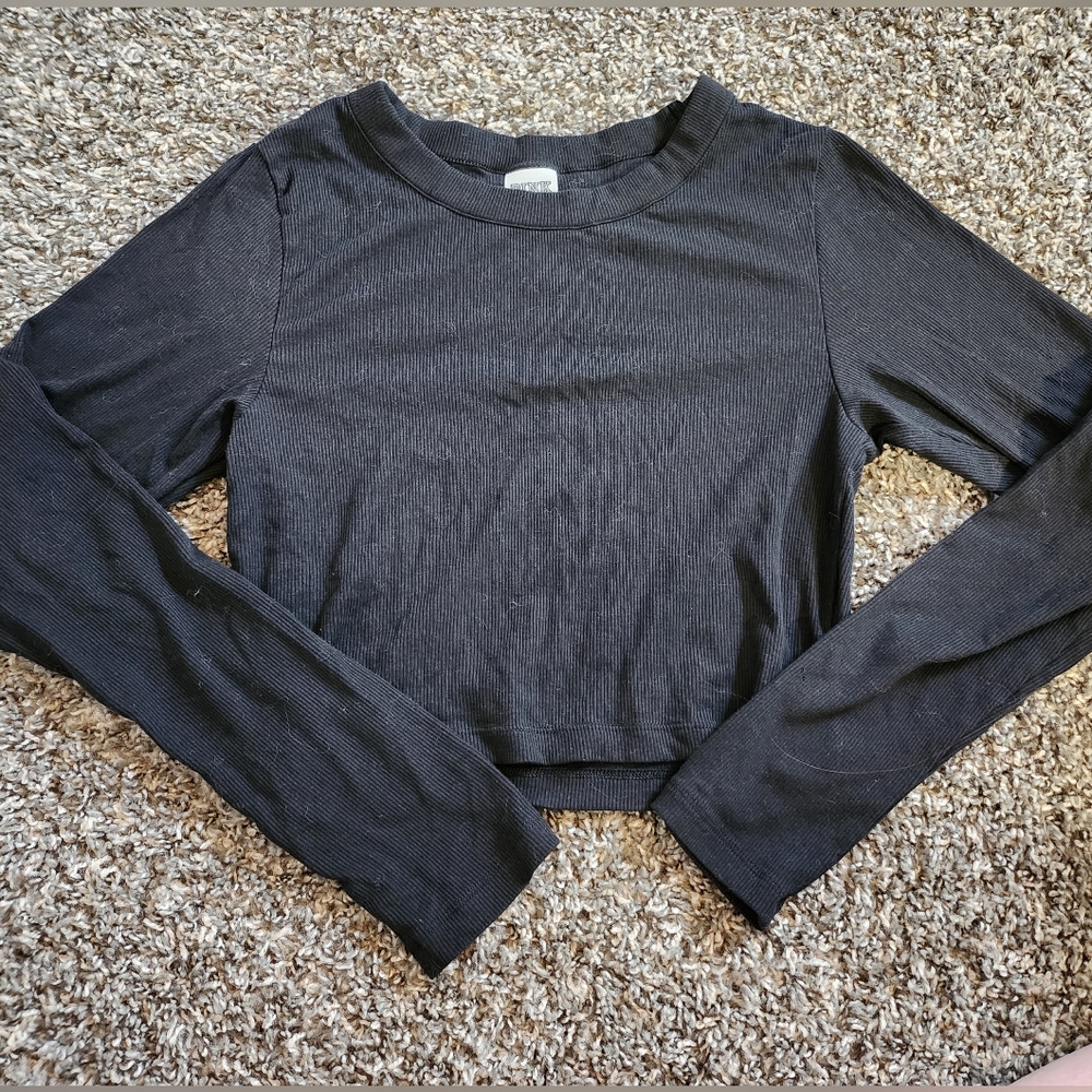 PINK Victoria's Secret Black Ribbed Crop Top